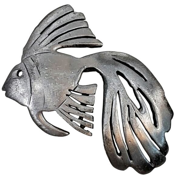 Gray Fancy Fantail Goldfish Good Luck Pin 2" Vtg Unsigned - Picture 1 of 3